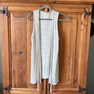 Threads Gray Linen Blend Braided Open Front Sleeveless Cardigan Size Small